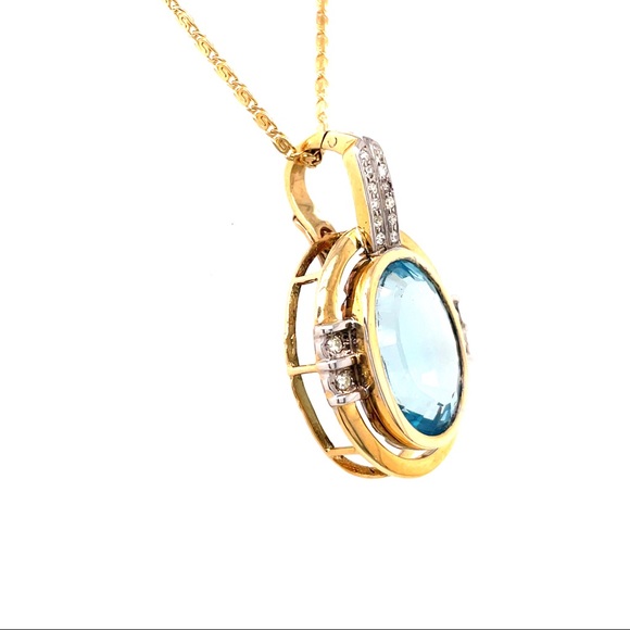 14KT Blue Topaz & Diamond Pendant - Picture 2 of 6